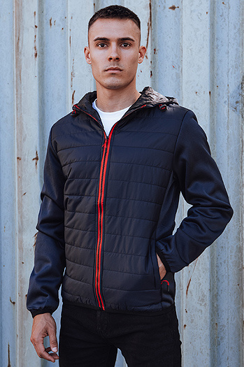 Moška prehodna prešita jakna s kapuco mornarsko modra Dstreet TX4861