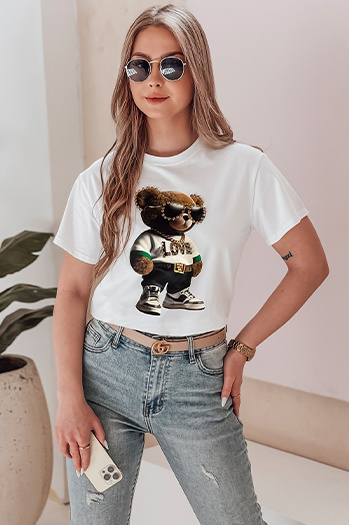 Ženska majica z medvedkom bela Dstreet RY2862