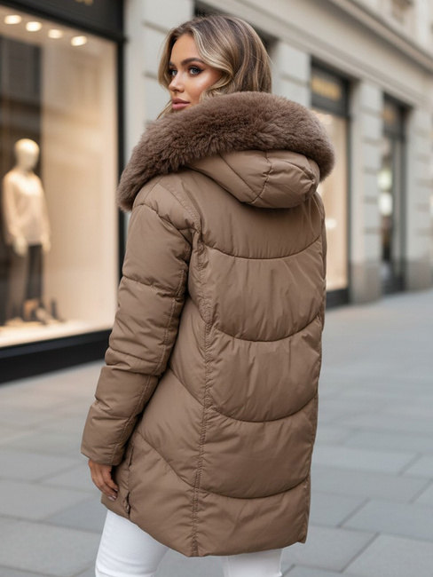 Ženska zimska jakna MORISIO dolga prešita s kapuco bež Dstreet TY5183