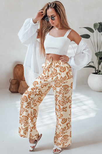 Ženske cvetlične hlače s širokimi hlačami LOVEGARDEN camel Dstreet UY2657