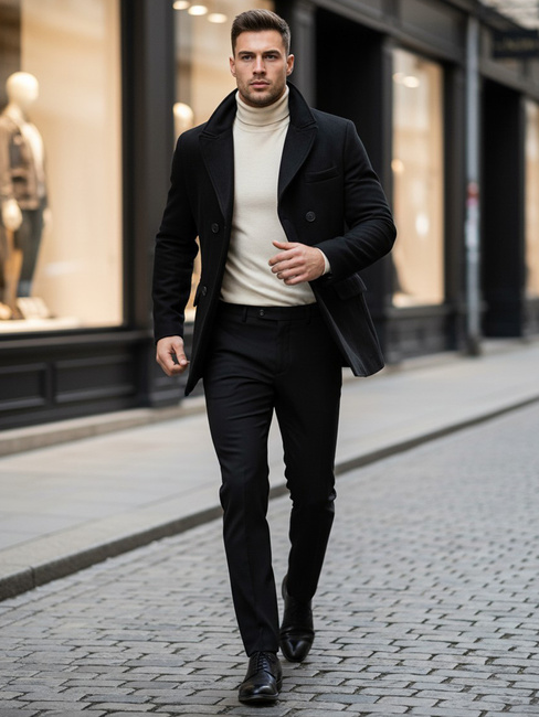 Moški plašč z dvojnim zapenjanjem Barva Črna DSTREET CX0433