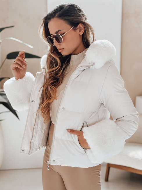 Ženska zimska jakna YOUWARM kratka prešita s krznom bela Dstreet TY5007