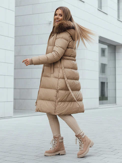 Ženska prešita zimska jakna s krznom STYLEBELLA beige Dstreet TY4609