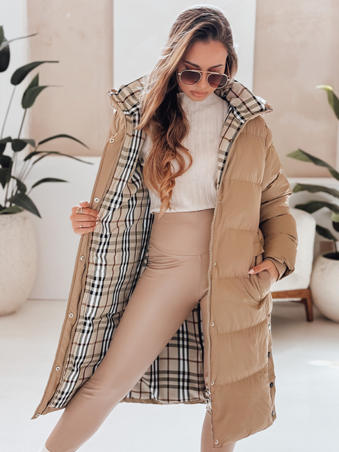 WINTERMISS ženska zimska dolga prešita jakna s kapuco temno bež Dstreet TY4966