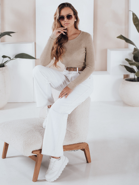 Ženski rebrasti pulover NOLVIE beige Dstreet MY2496