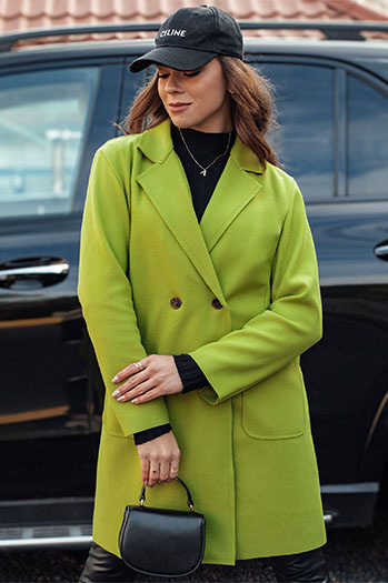 Ženski prevelik plašč LINNORE z dolgo limonasto zeleno barvo Dstreet NY0702