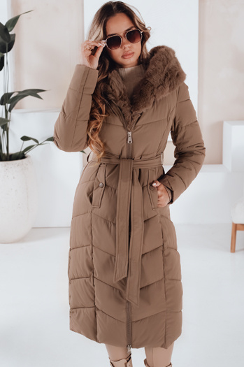 Ženska zimska dolga prešita jakna s krznom camel Dstreet TY5086