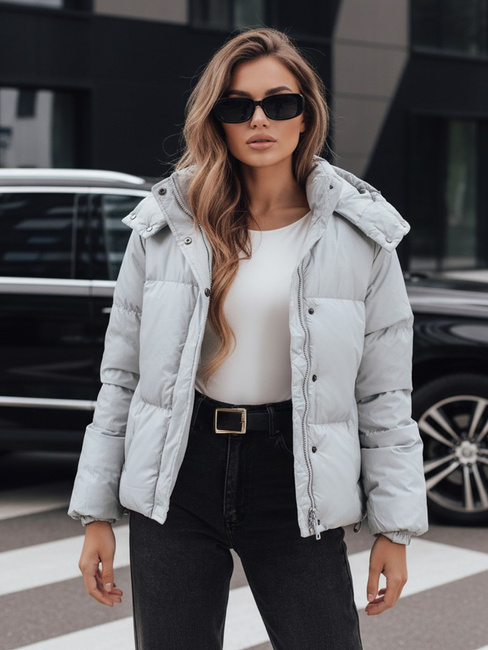 Ženska prehodna usnjena jakna COLLAR siva Dstreet TY5190