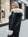 Ženska zimska jakna iz usnja ramoneskin s krznom črna Dstreet TY5118z