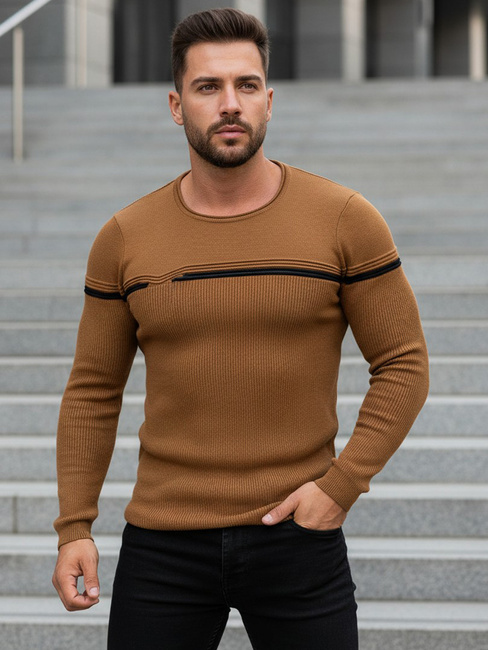 Moški klasičen pulover Barva kamela DSTREET WX1625