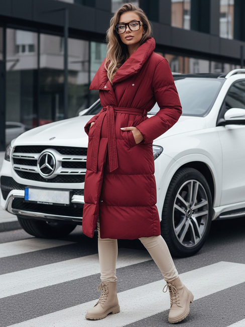 Ženski dolgi prešiti plašč FAVI bordo barve Dstreet TY4961