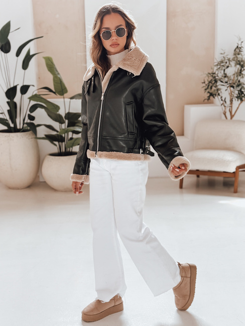 Ženska usnjena jakna SHEREB z ovčjo kožo črna Dstreet TY4756