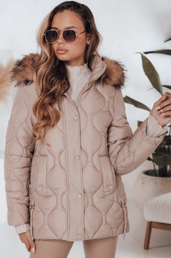 Ženska zimska jakna LUMORE prešita s kapuco beige Dstreet TY5011