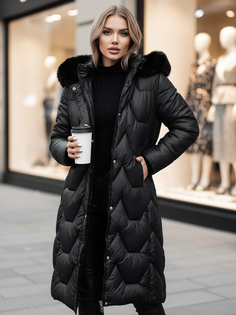Ženska prešita dolga jakna WINTERACT black Dstreet TY4775z