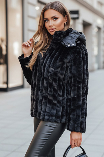 Ženska krznena jakna s kapuco črna Dstreet TY5276z