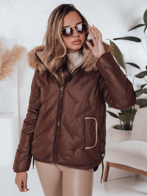 Ženska zimska jakna COLDLIKE prešita s kapuco rjava Dstreet TY5003