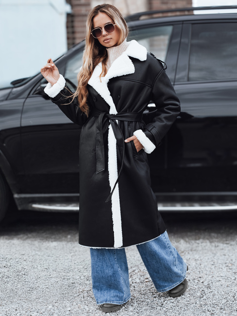 Ženski zimski plašč CHICFROST dolg črn usnjen Dstreet TY4991