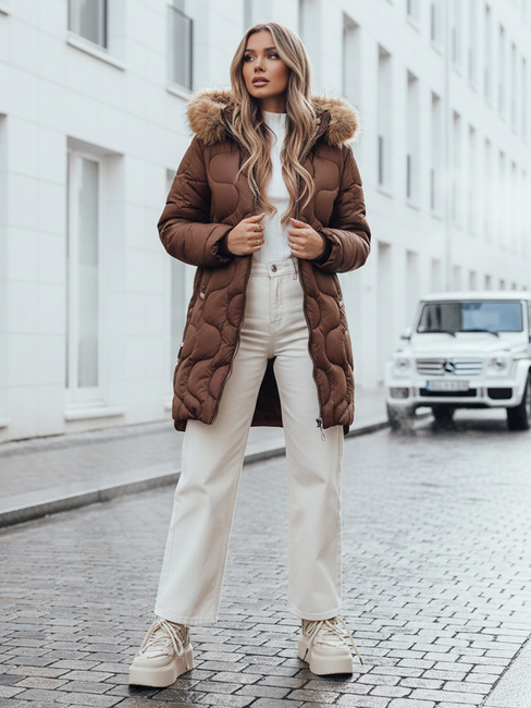 Ženska zimska jakna VIRELIA prešita s kapuco rjava Dstreet TY4936