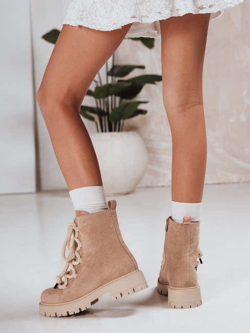 Ženski traperji s čipkami v bež barvi Dstreet ZY1263