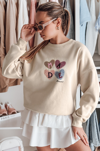 Ženska prevelika majica s srčki MADELIN cappuccino Dstreet BY1462