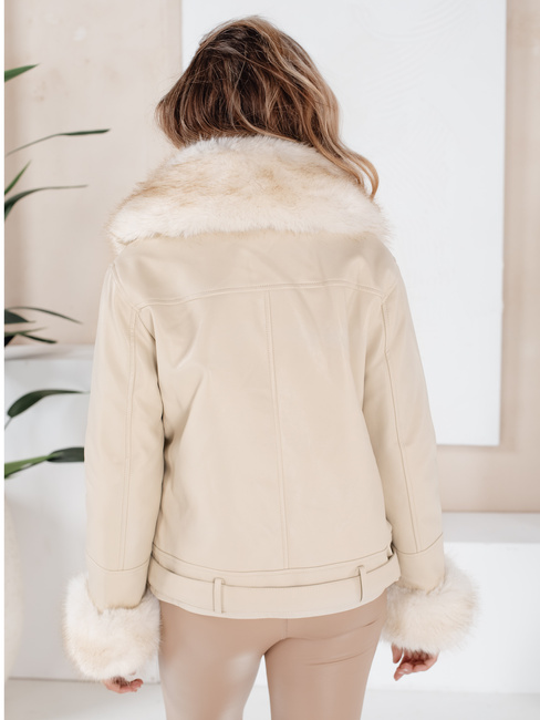 Ženska jakna ramones s krznom bež barve Dstreet TY5123