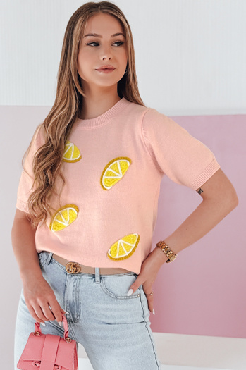 Ženski prevelik pulover z limonami Lemon pink Dstreet MY2479