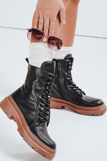 Ženski škornji HARDSTEP vezani črni Dstreet ZY0531