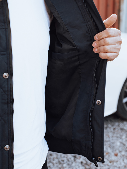 Moška prehodna prešita jakna s kapuco mornarsko modra Dstreet TX5038