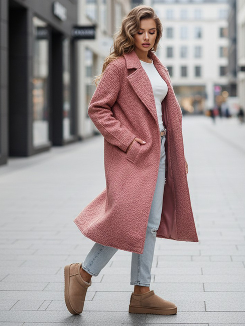 Damski dolg plašč iz ovčje kože roza barve Dstreet NY0755z