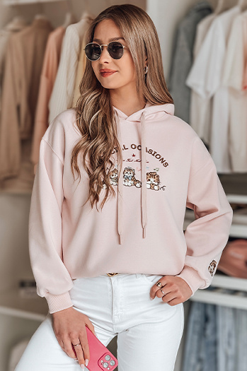 Ženska prevelika jopa s kapuco SPECIAL KITTY roza Dstreet BY1511