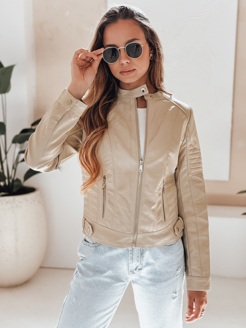 Ženska usnjena jakna ROCKMISS beige Dstreet TY5215