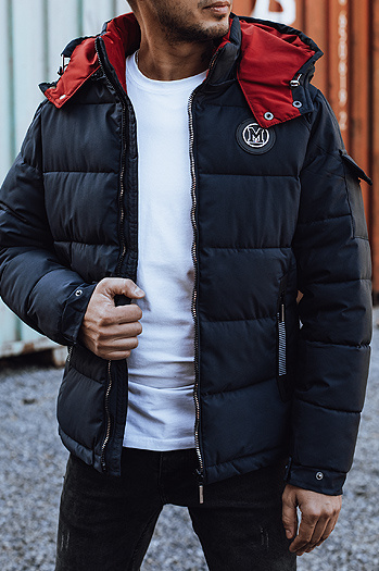 Moška prešita zimska jakna s kapuco mornarsko modra Dstreet TX4929