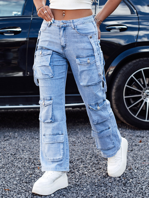 Ženske jeans hlače URBANVI cargo baggy svetlo modre Dstreet UY2213