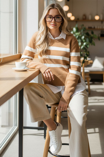 Ženski dolgi pulover ASTRIDA Barva kamela DSTREET MY2226