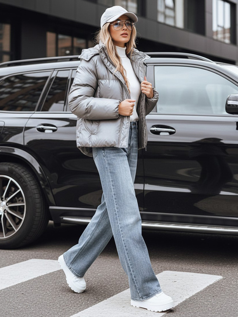 Ženska prehodna usnjena jakna temno siva Dstreet TY5191