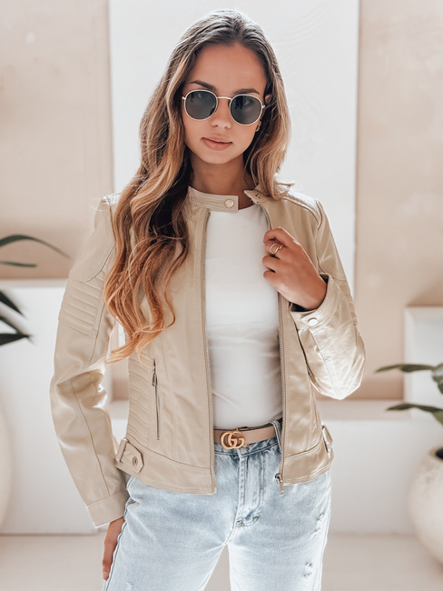 Ženska usnjena jakna ROCKMISS beige Dstreet TY5215