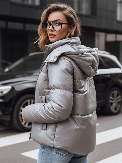 Ženska prehodna usnjena jakna temno siva Dstreet TY5191