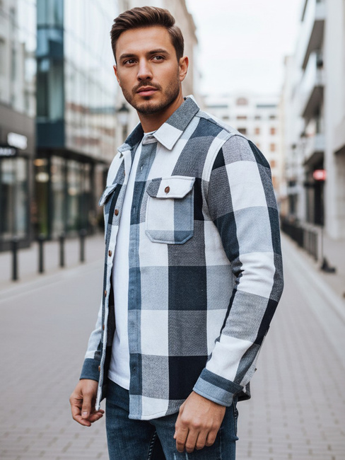 Moška modra karirasta flanelasta srajca Dstreet DX2676