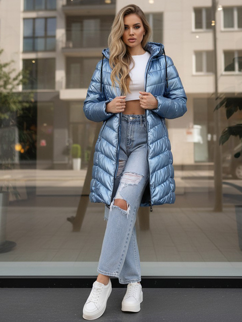 Ženska zimska dolga prešita jakna modra Dstreet TY5515