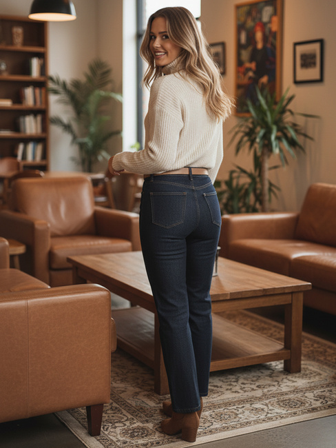 Ženske ravne hlače iz džinsa CLASSIFIT mornarsko modra Dstreet UY2665