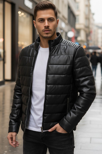 Moška prešita zimska usnjena jakna črna Dstreet TX5114