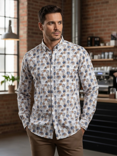 Moška cvetlična bela srajca Dstreet DX2645