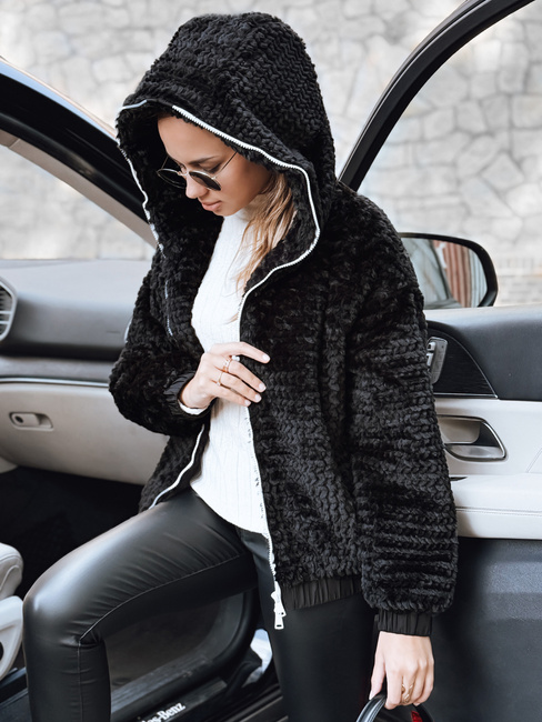 Ženska krznena jakna s kapuco črna Dstreet TY5271