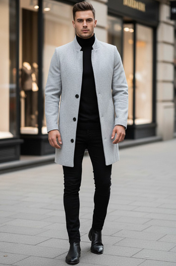 Moški plašč z enim zapenjanjem Barva siva DSTREET CX0428