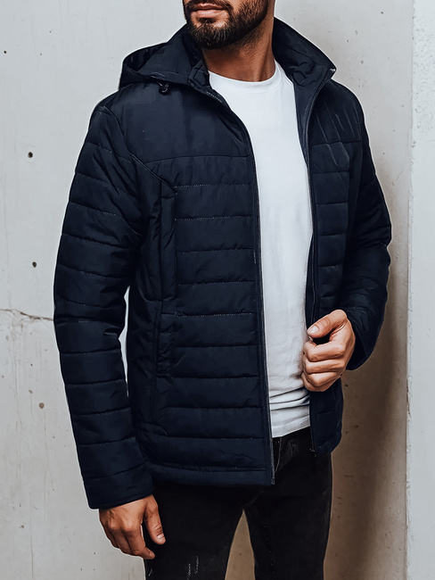 Moška prehodna prešita jakna s kapuco mornarsko modra Dstreet TX5008