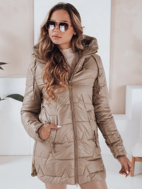 Ženska prešita zimska jakna s kapuco v kamelji barvi Dstreet TY5091