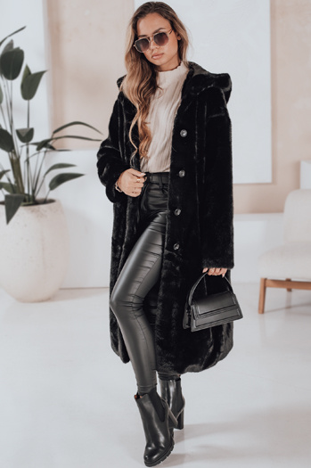 Ženski krznen plašč HELLOCHIC dolg črn Dstreet TY4986