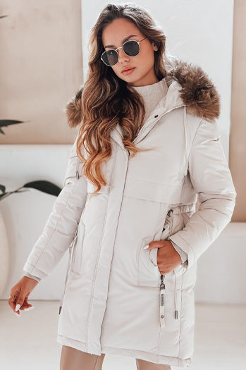 Ženska zimska jakna parka s kapuco svetlo bež Dstreet TY5083