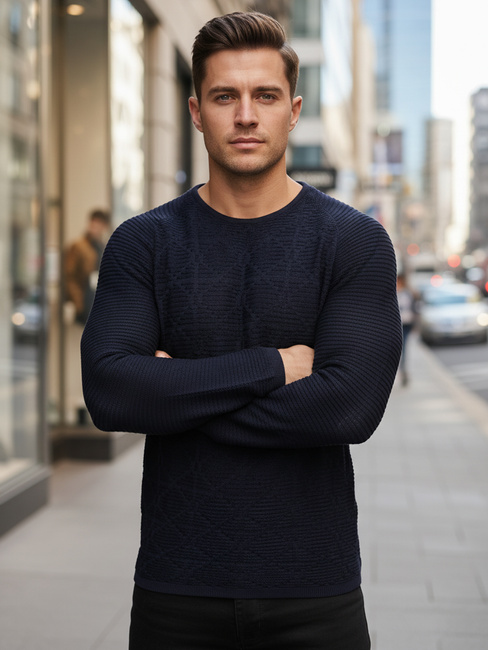 Moški pulover v mornarsko modri barvi WX2300z