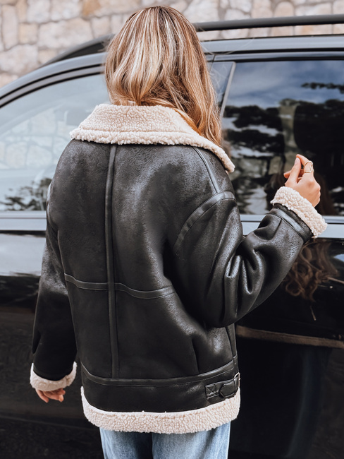 Ženska jakna ramones z ovčjo kožo črna Dstreet TY5247